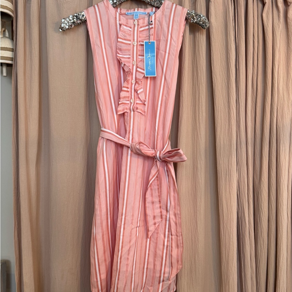 Draper James Pink and White Ruffled Wrap Sundress